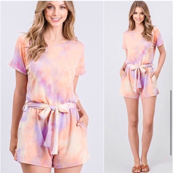 🎉LAST ONE🎉Soft coral purple tie dye women’s romper - Picture 3 of 4